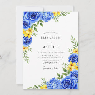 Königsblaue Blütenromanze Hochzeit Einladung