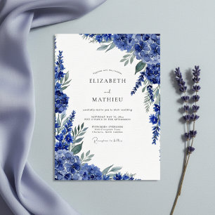 Königsblaue botanische Launen Hochzeit Einladung