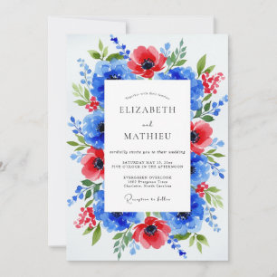 Königsblaue dramatische botanische Hochzeit Einladung
