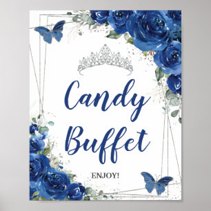 Königsblaue florale Rosen Quinceañera Süßigkeitenb Poster