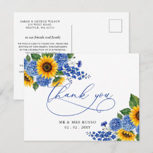 Königsblaue florale Sonnenblumen Moderne Danke Postkarte