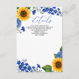 Königsblaue florale Sonnenblumen Moderne Hochzeit Begleitkarte
