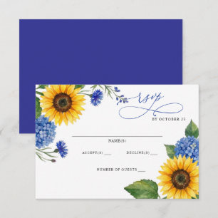 Königsblaue florale Sonnenblumen Moderne Hochzeit RSVP Karte