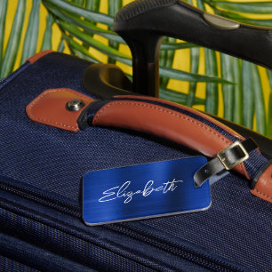 Königsblaue Folie Moderne Pinsel Schrift Vorname Gepäckanhänger