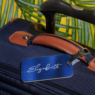 Königsblaue Folie Moderne Pinsel Schrift Vorname Gepäckanhänger