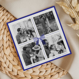 Königsblaue Foto-Collage-Weihnachts-Schleife Feiertagskarte