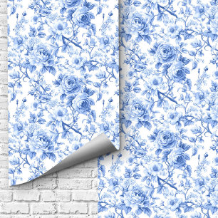Königsblaue französische Toile-Rosen Blumen Tapete