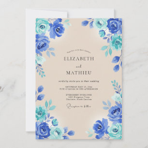 Königsblaue lebendige Aquarell-Hochzeit Einladung