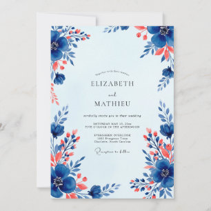 Königsblaue lebendige Blumenhochzeit Einladung