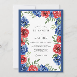 Königsblaue lebendige botanische Hochzeit Einladung