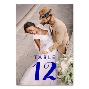Königsblaue moderne Foto-Hochzeitsempfang Tischnummer