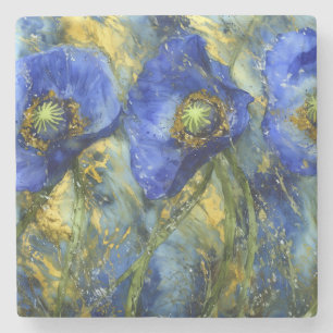 Königsblaue Mohnblumen in goldenem Strudel Steinuntersetzer