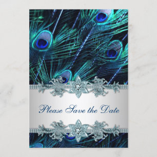 Königsblaue Pfauen-Hochzeit - Termin vormerken Save The Date
