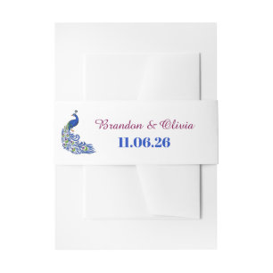 Königsblaue Pfauen-Hochzeitseinladung Bauchbinde Einladungsbanderole