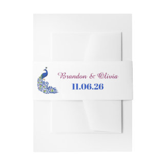 Königsblaue Pfauen-Hochzeitseinladung Bauchbinde Einladungsbanderole