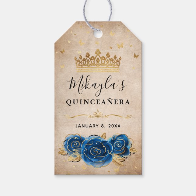 Königsblaue Rose und goldene Krone Dankeschön Gesc Geschenkanhänger (Vorderseite)