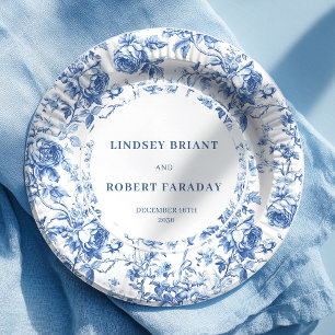 Königsblaue Rosen Toile Hochzeitspapierteller Pappteller