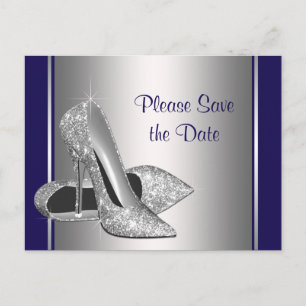 Königsblaue silberne Sandalette Save The Date Ankündigungspostkarte