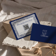 Königsblaue Spitze-Doily-Old-Money-QR-Code-Hochzei