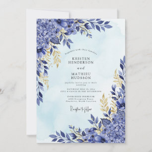 Königsblaue strahlende Hortensien-Hochzeit Einladung