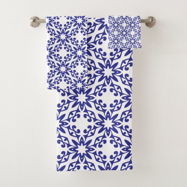 Königsblaue Trellis Badhandtuch Set (Insitu)