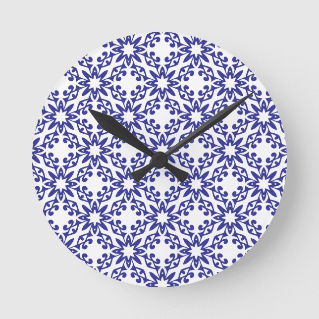 Königsblaue Trellis Runde Wanduhr (Vorderseite)