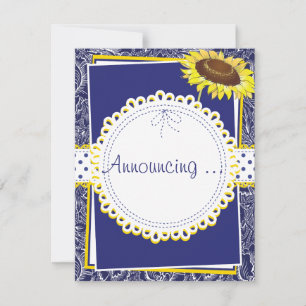 Königsblaue und gelbe Sonnenblumen-Hochzeit Ankündigung