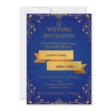 Königsblaue und goldene Hochzeitseinladung mit Eck