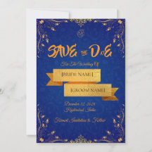 Königsblaue und goldene Karte zur Ankündigung der 