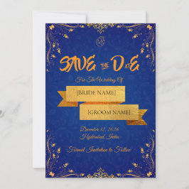 Königsblaue und goldene Karte zur Ankündigung der 