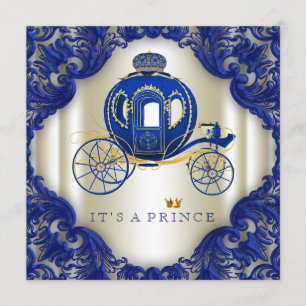 Königsblaue und goldene Prinzen-Baby-Shower-Kutsch Einladung