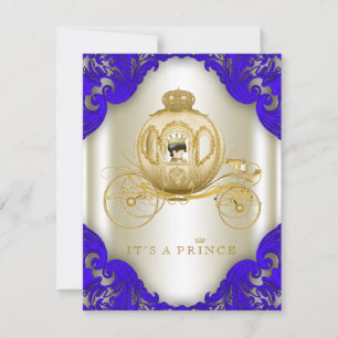 Königsblaue und goldene Prinzen-Baby-Shower-Kutsch Einladung
