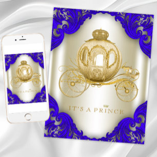 Königsblaue und goldene Prinzen-Baby-Shower-Kutsch Einladung