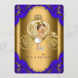 Königsblaue und goldene Prinzen-Baby-Shower-Kutsch Einladung