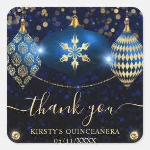 Königsblaue und goldene Weihnachtsbaumkugeln Quinc Quadratischer Aufkleber