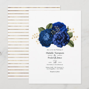Königsblaue und künstliche Folie Goldene Blumenhoc Einladung