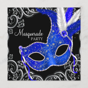 Königsblaue und schwarze Maskenparty Einladung
