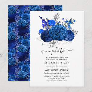 Königsblaue und silberne florale Hochzeitsankündig Einladung