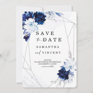 Königsblaue und silberne Save-the-Date-Karte Einladung