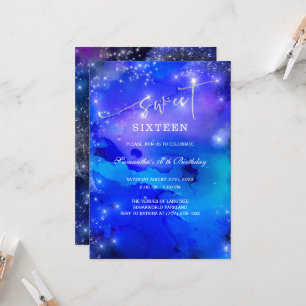 Königsblaue und silberne Sweet Sixteen Einladung