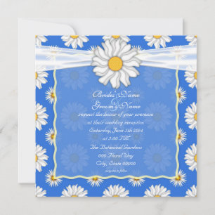 Königsblaue und weiße florale Hochzeitsempfang Einladung