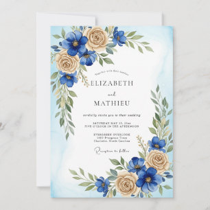 Königsblaue verfeinerte botanische Hochzeit Einladung