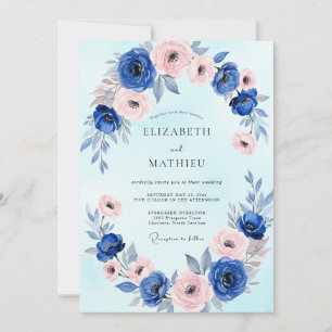 Königsblaue zarte Wasserfarben-Hochzeit Einladung