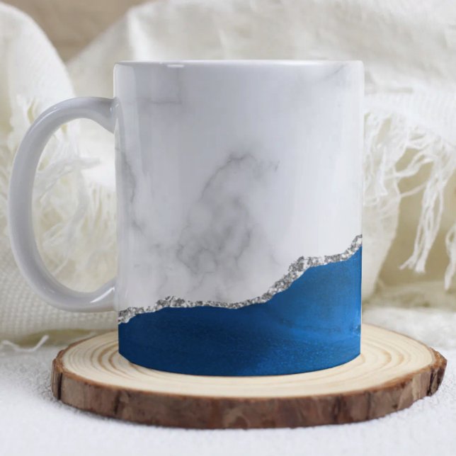 Königsblauer Achat Silber Glitter Weiße Marmor  Kaffeetasse (Von Creator hochgeladen)