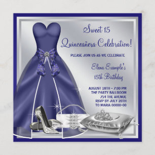Königsblauer Ballkleid-Hochzeitsabsätze Quinceaner Einladung