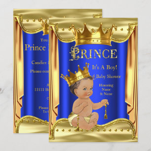 Königsblauer Prinz Baby Shower Gold Brauner Junge Einladung