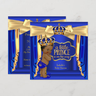 Königsblauer Prinz Baby Shower Goldene Krone Ethni Einladung
