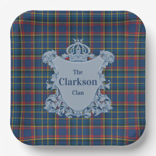 Königsblauer schottischer Tartan, Familienwappen, Pappteller