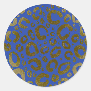 Königsblauer und goldener Glam Leopardenprint Part Runder Aufkleber
