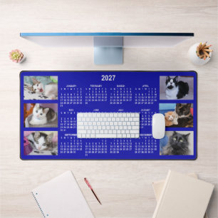 Königsblauer und weißer Fotocollage-Kalender 2027 Schreibtischunterlage
